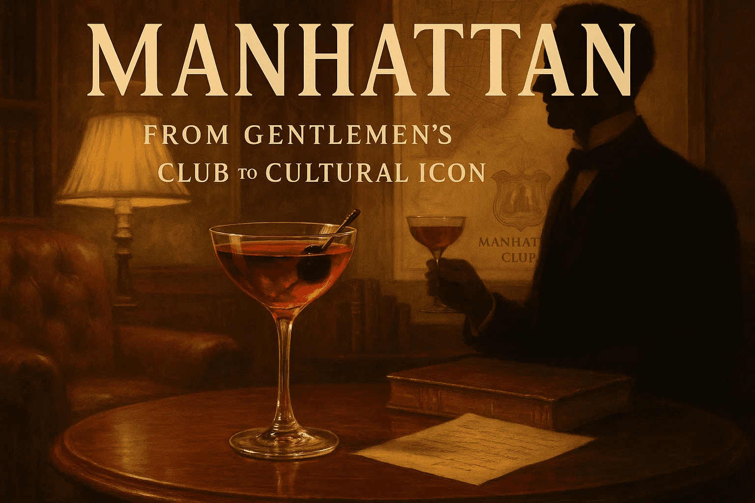 Manhattan cocktail hiện đại 2026 trong coupe glass — 150 năm lịch sử, từ Broadway Gilded Age đến craft bar Việt Nam