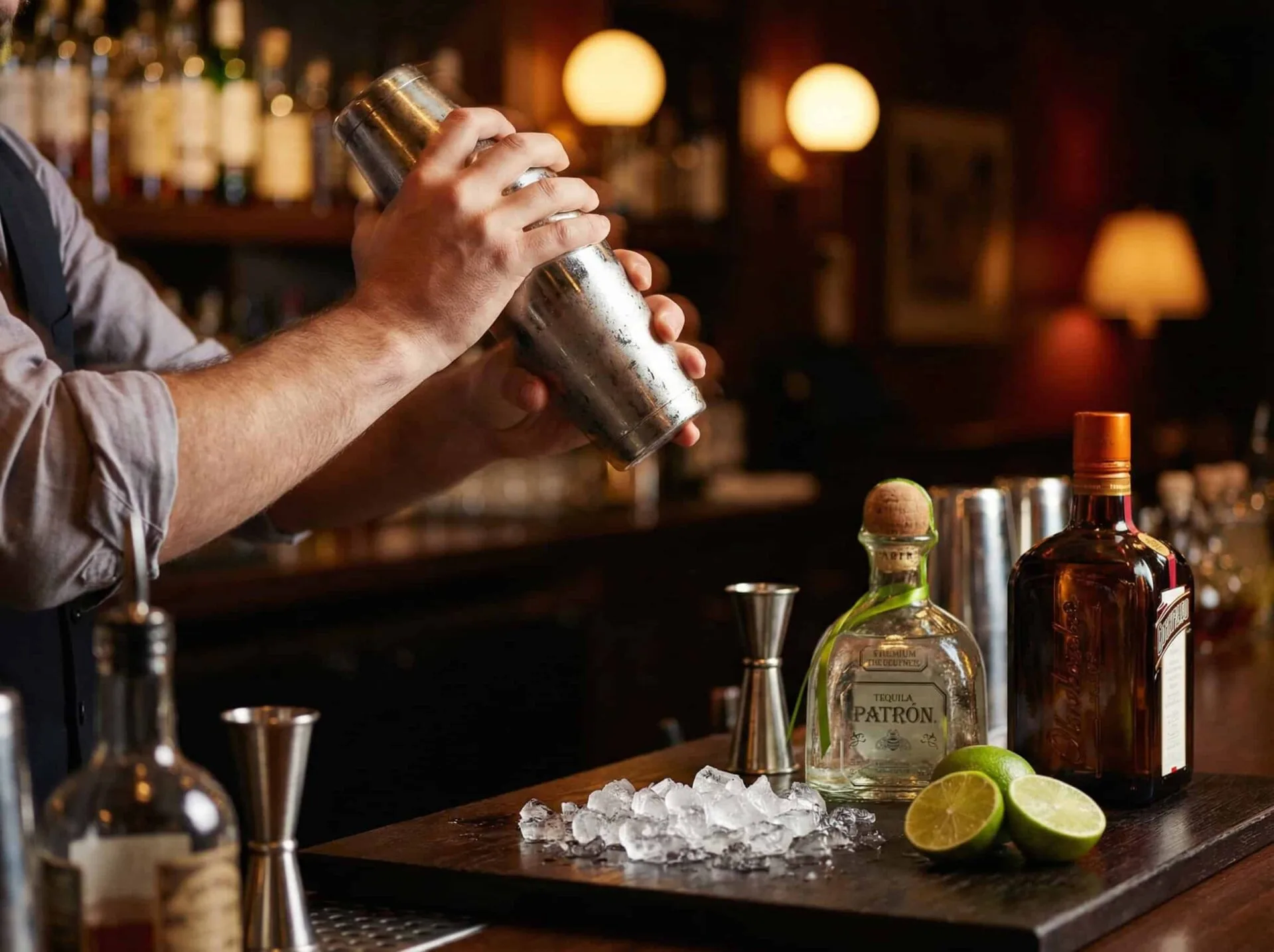 Kỹ thuật shaken pha Margarita — bartender lắc mạnh để đạt nhiệt độ -7°C và pha loãng đúng tỷ lệ