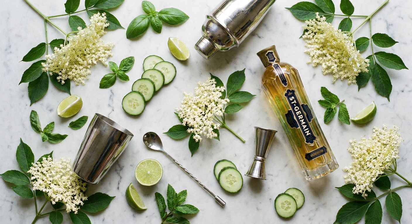 Nguyên liệu Margarita mùa xuân: elderflower, dưa leo, lime, húng quế