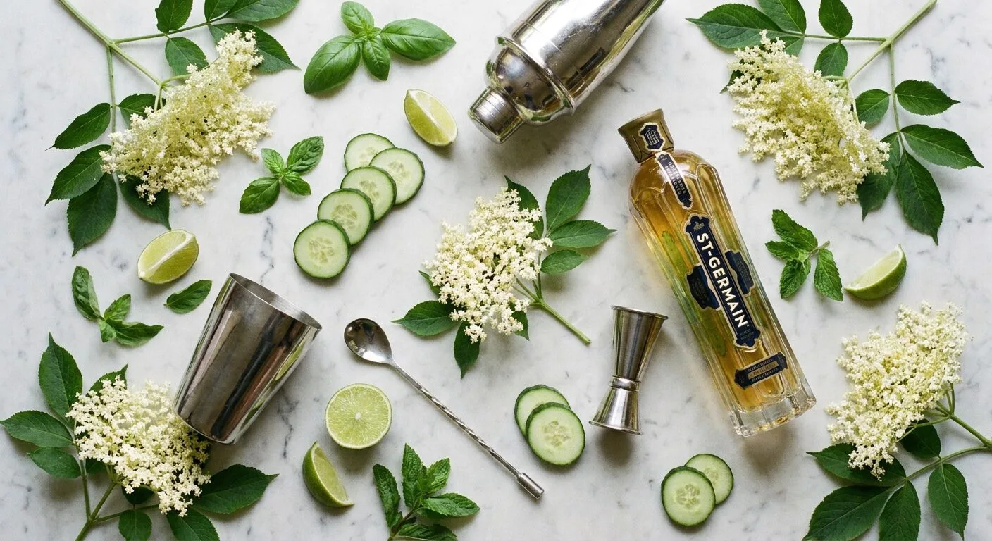 Nguyên liệu Margarita mùa xuân: elderflower, dưa leo, lime, húng quế