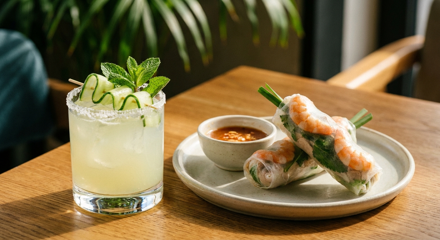 Margarita mùa xuân kết hợp với gỏi cuốn tôm Việt Nam