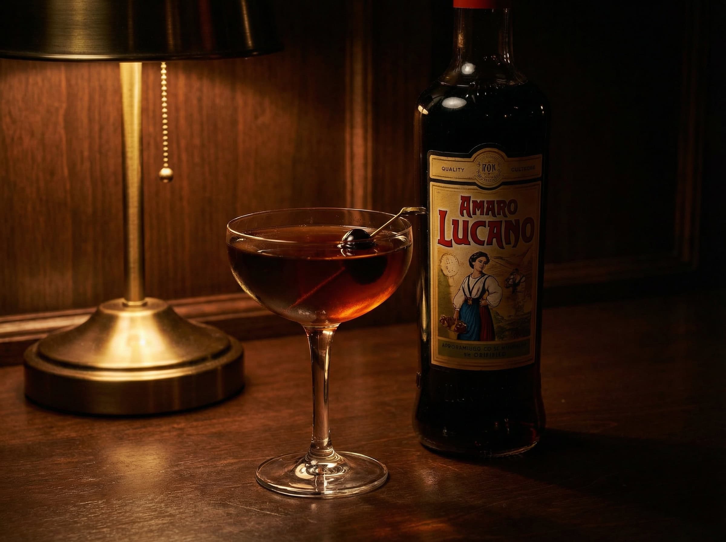 Black Manhattan với amaro Averna thay sweet vermouth — biến thể đậm đà do Todd Smith sáng tạo 2004