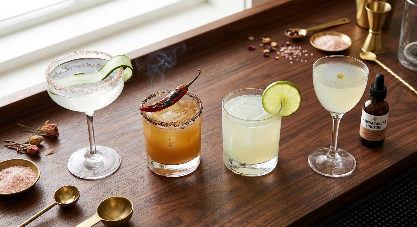 Xu hướng Margarita 2026 — bốn biến thể low-ABV, smoky mezcal, Skinny và functional adaptogen trên quầy bar