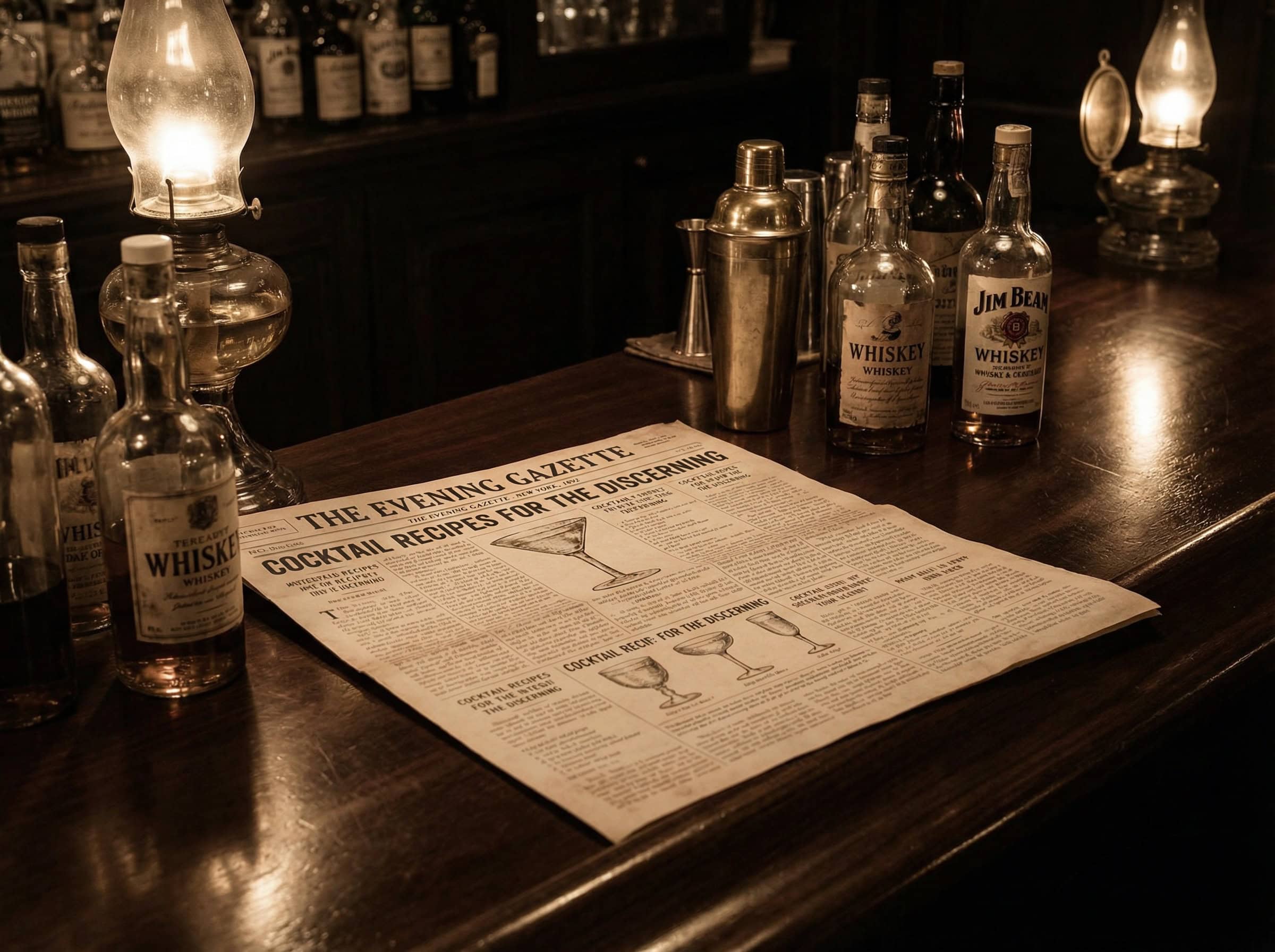 Lịch sử Manhattan cocktail từ thập niên 1880 — tài liệu báo chí cổ và không gian bar Gilded Age