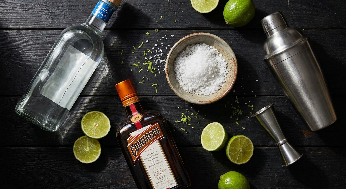 Nguyên liệu Margarita: tequila blanco, Cointreau, chanh tươi và muối biển
