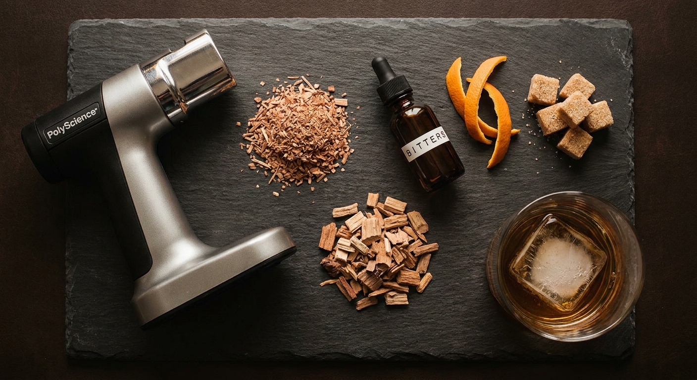 Smoking gun và gỗ cherry/applewood - dụng cụ pha Smoked Old Fashioned