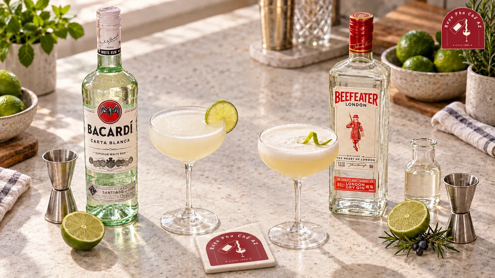Daiquiri từ Bacardi White và gin sour từ Beefeater cùng chanh và phần ngọt