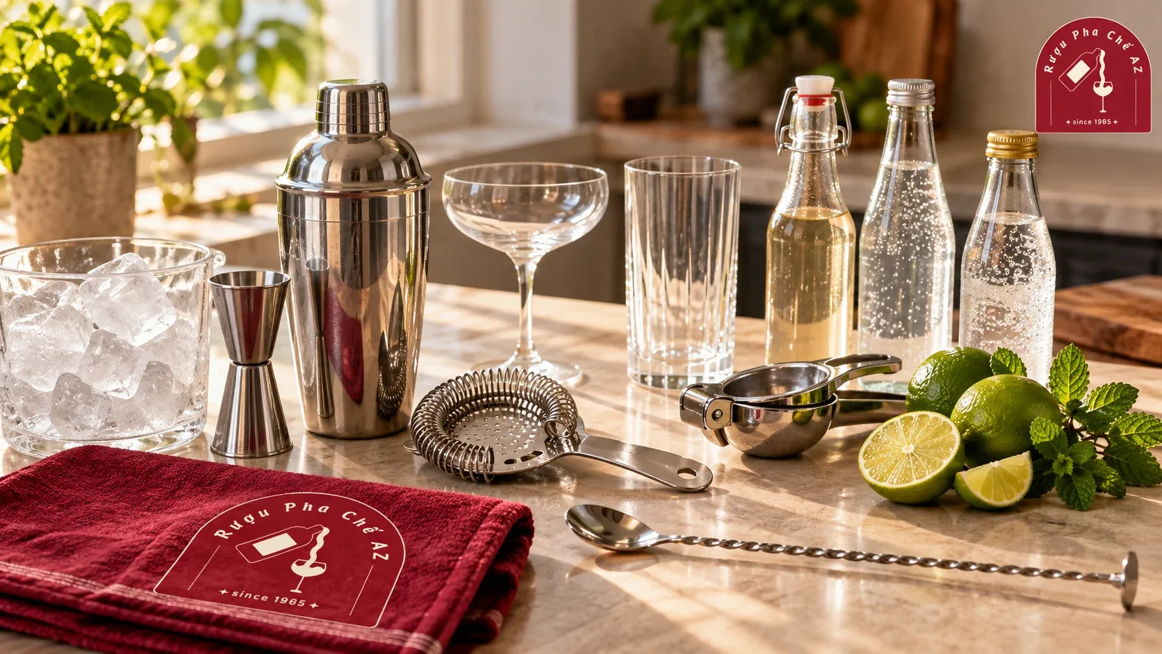 Bộ dụng cụ và nguyên liệu tối thiểu để pha cocktail tại nhà