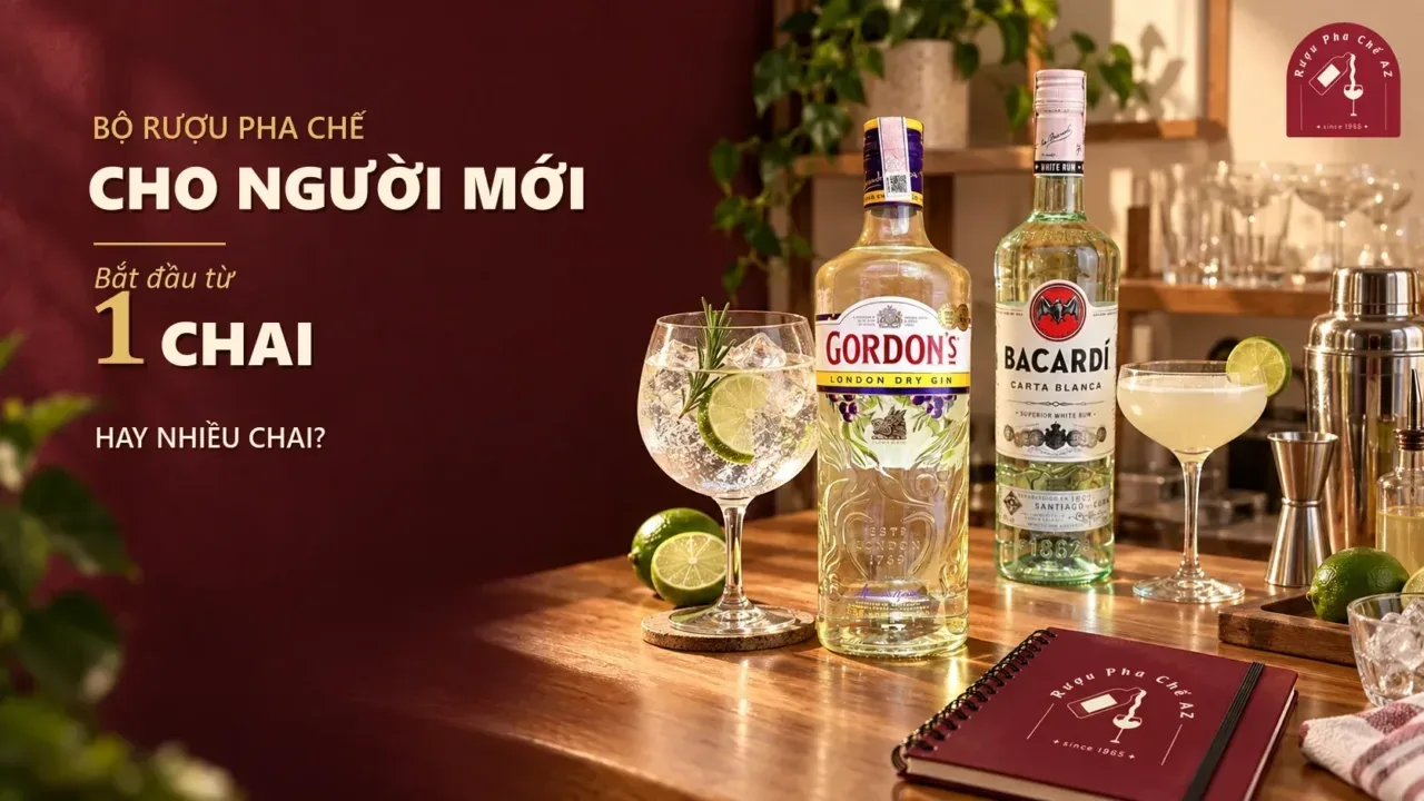 Bộ rượu pha chế cho người mới với Gordon's, Bacardi và dụng cụ pha tại nhà