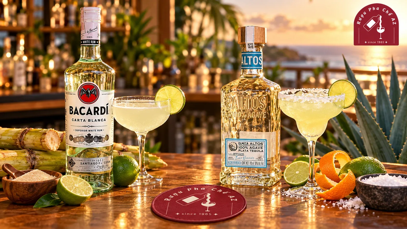 Bacardi Carta Blanca và Olmeca Altos Plata bên Daiquiri và Margarita