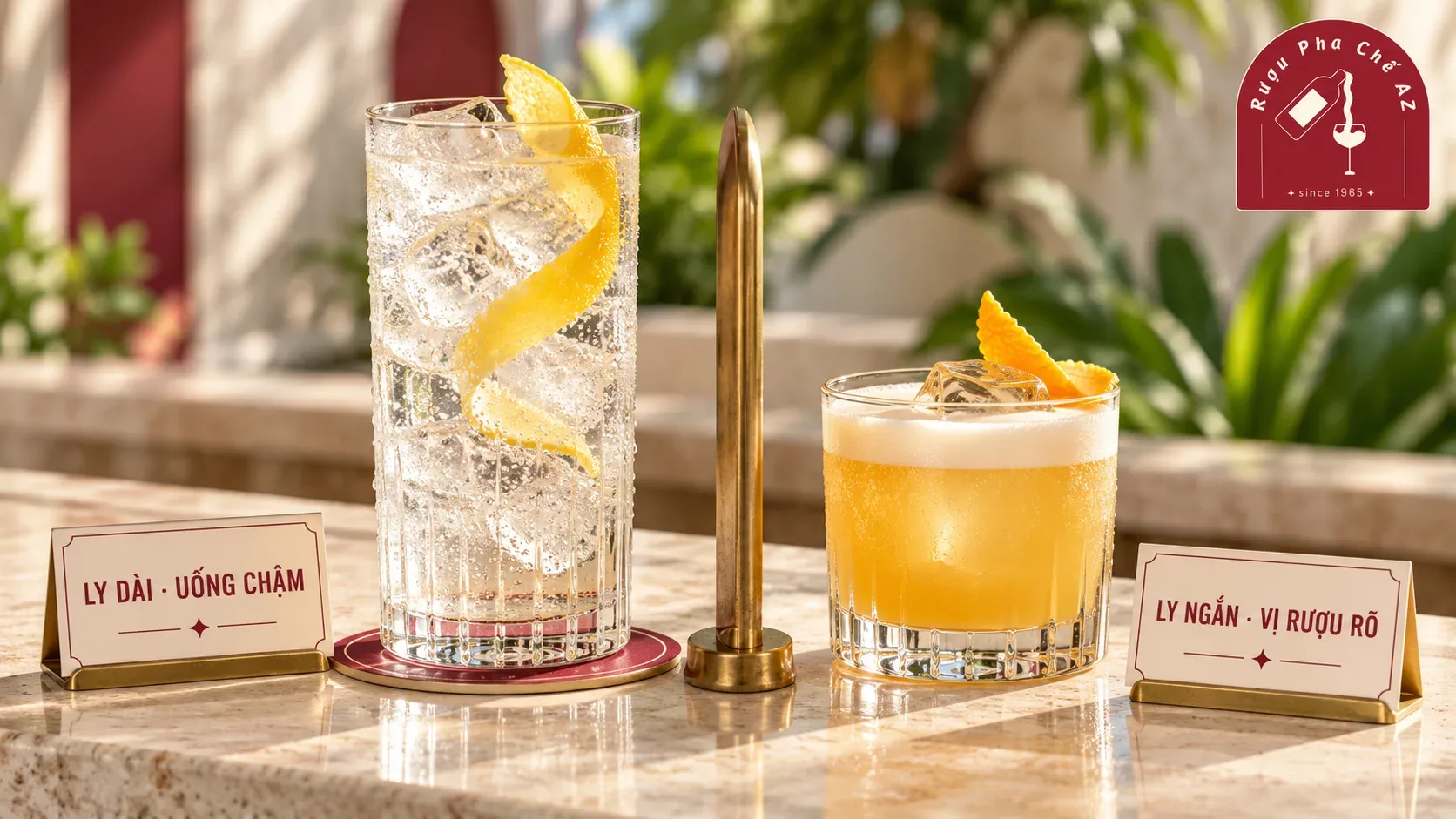 So sánh ly cocktail dài có nhiều đá với ly cocktail chua-ngọt ngắn có vị rượu rõ