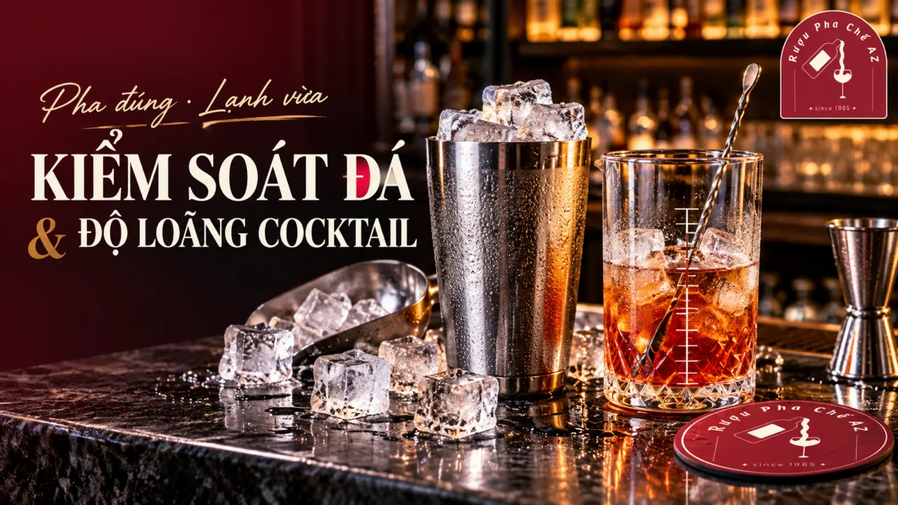 Kiểm soát đá và độ loãng cocktail bằng bình lắc nhiều đá và ly khuấy có vạch đo