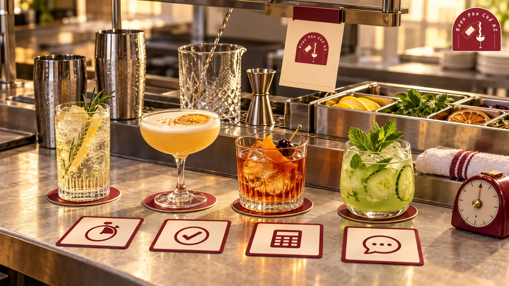 Bốn cocktail chạy thử cùng phiếu đánh giá tốc độ độ ổn định chi phí và phản hồi