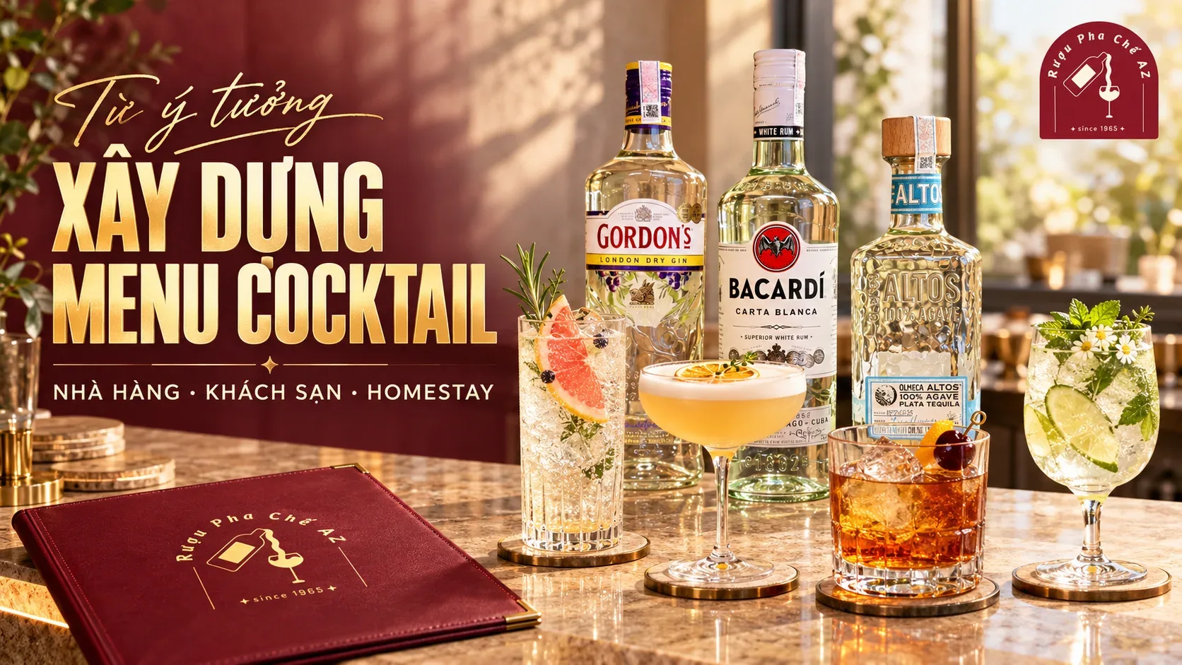 Menu cocktail cho nhà hàng khách sạn và homestay được xây quanh nhiều vai trò đồ uống trên một quầy vận hành