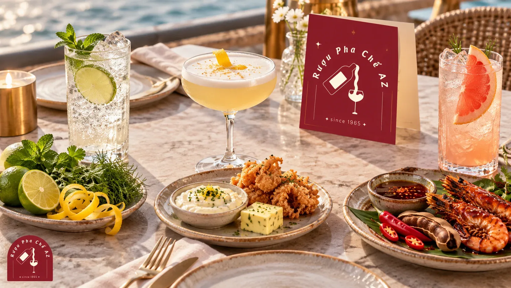 Ba nhóm chanh thảo mộc bơ kem và ớt chua ngọt được đặt cạnh các kiểu ly cocktail phù hợp để thử